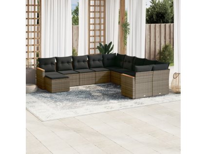 11dílná zahradní sedací souprava s poduškami šedá polyratan 3226571