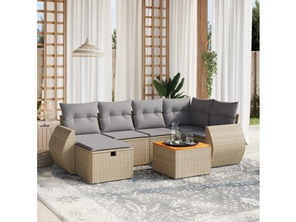 7dílná zahradní sedací souprava a podušky mix béžové polyratan 3265063