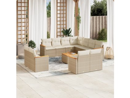 12dílná zahradní sedací souprava s poduškami béžová polyratan 3226506