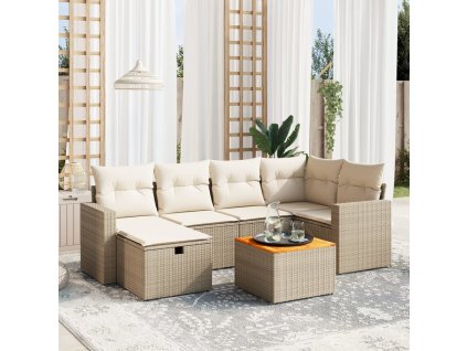 7dílná zahradní sedací souprava s poduškami béžová polyratan 3264838