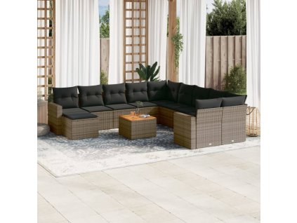 12dílná zahradní sedací souprava s poduškami šedá polyratan 3256753