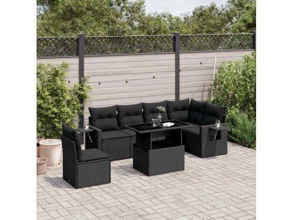 7dílná zahradní sedací souprava s poduškami černá polyratan 3267935