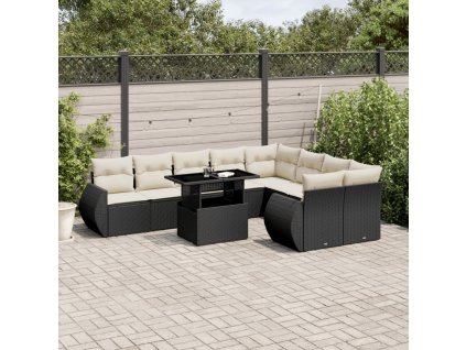 10dílná zahradní sedací souprava s poduškami černá polyratan 3268756