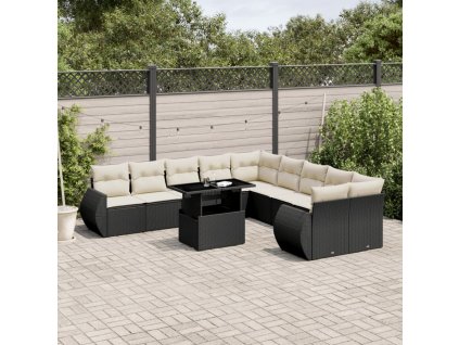 11dílná zahradní sedací souprava s poduškami černá polyratan 3268796