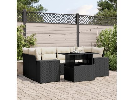 7dílná zahradní sedací souprava s poduškami černá polyratan 3269016