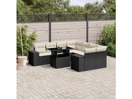 9dílná zahradní sedací souprava s poduškami černá polyratan 3269056