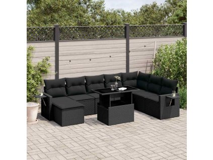 8dílná zahradní sedací souprava s poduškami černá polyratan 3268065