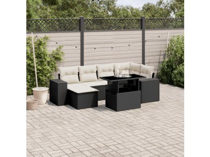 7dílná zahradní sedací souprava s poduškami černá polyratan 3269306