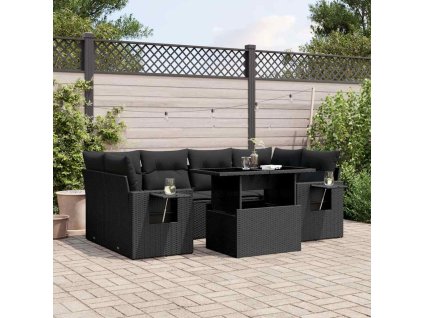 7dílná zahradní sedací souprava s poduškami černá polyratan 3267755