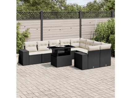 10dílná zahradní sedací souprava s poduškami černá polyratan 3269386