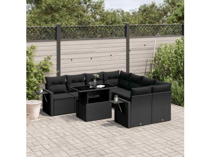 9dílná zahradní sedací souprava s poduškami černá polyratan 3267795