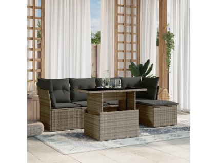 6dílná zahradní sedací souprava s poduškami šedá polyratan 3266550