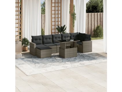 8dílná zahradní sedací souprava s poduškami šedá polyratan 3267430