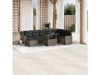 9dílná zahradní sedací souprava s poduškami šedá polyratan 3267470