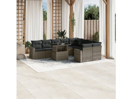 10dílná zahradní sedací souprava s poduškami šedá polyratan 3267500