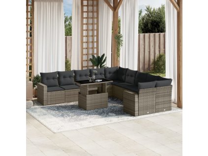 11dílná zahradní sedací souprava s poduškami šedá polyratan 3267540