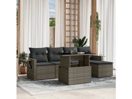 6dílná zahradní sedací souprava s poduškami šedá polyratan 3267870