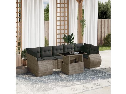 8dílná zahradní sedací souprava s poduškami šedá polyratan 3268410