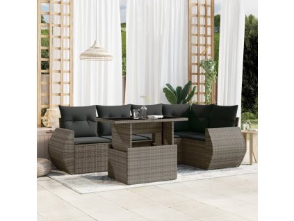 6dílná zahradní sedací souprava s poduškami šedá polyratan 3268520