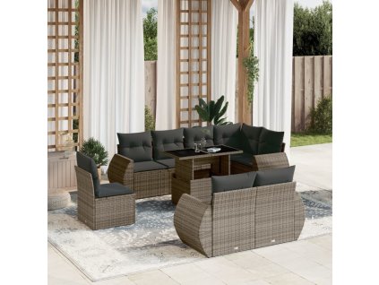 9dílná zahradní sedací souprava s poduškami šedá polyratan 3268670