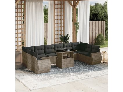 11dílná zahradní sedací souprava s poduškami šedá polyratan 3268780