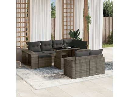 11dílná zahradní sedací souprava s poduškami šedá polyratan 3274583