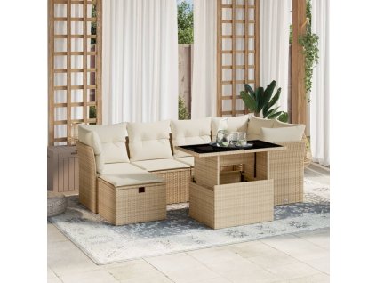 7dílná zahradní sedací souprava s poduškami béžová polyratan 3274658