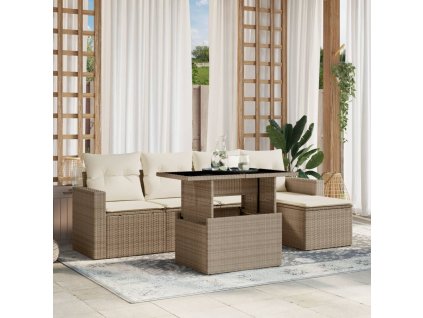 6dílná zahradní sedací souprava s poduškami béžová polyratan 3267238