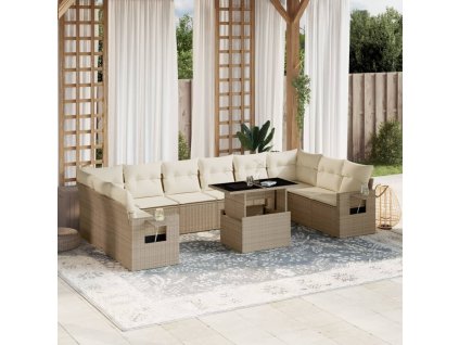 11dílný zahradní sedací souprava s poduškami béžový polyratan 3268148