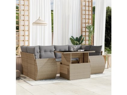 7dílná zahradní sedací souprava s poduškami béžová polyratan 3268389