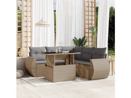 6dílná zahradní sedací souprava s poduškami béžová polyratan 3268529