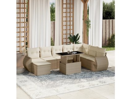 9dílná zahradní sedací souprava s poduškami béžová polyratan 3268728