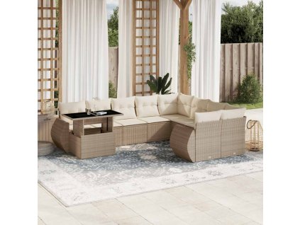 10dílná zahradní sedací souprava s poduškami béžová polyratan 3268768