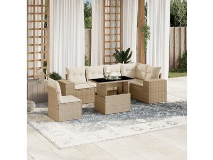7dílná zahradní sedací souprava s poduškami béžová polyratan 3269198