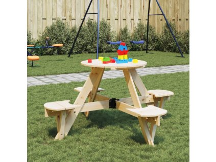 Piknikový stůl pro 4 děti s otvorem pro slunečník kulatý jedle 4008987