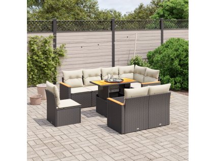 9dílná zahradní sedací souprava s poduškami černá polyratan 3273170