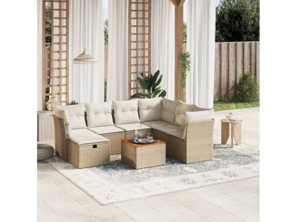 8dílná zahradní sedací souprava s poduškami béžová polyratan 3264740