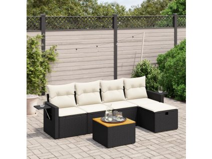 6dílná zahradní sedací souprava s poduškami černá polyratan 3264941