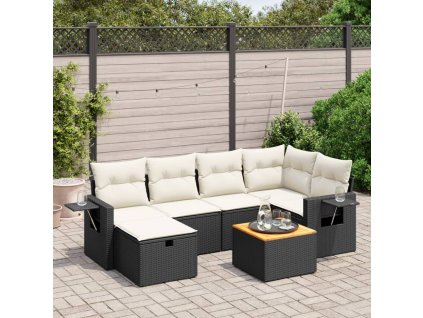 7dílná zahradní sedací souprava s poduškami černá polyratan 3264948