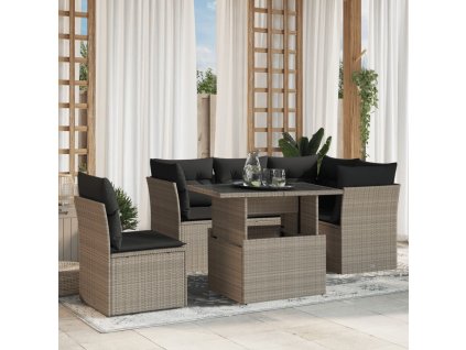 6dílná zahradní sedací souprava a podušky světle šedá polyratan 3266592