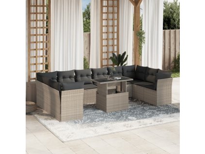 11dílná zahradní sedací souprava s poduškami šedá polyratan 3266862