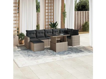 8dílná zahradní sedací souprava a podušky světle šedá polyratan 3267432