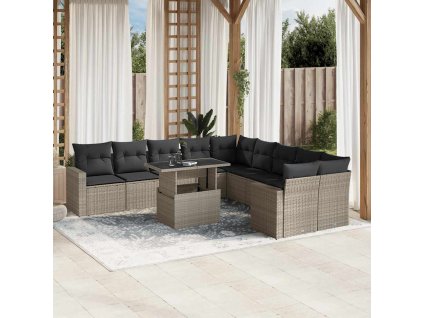 11dílná zahradní sedací souprava s poduškami šedá polyratan 3267542