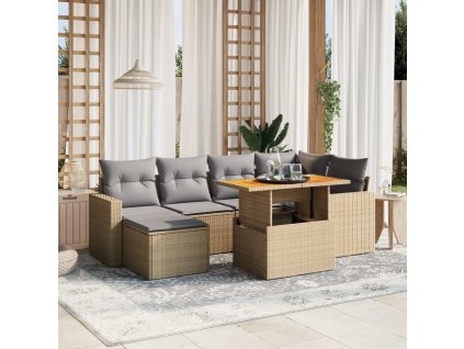 7dílná zahradní sedací souprava s poduškami béžová polyratan 3275593