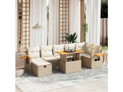 8dílná zahradní sedací souprava s poduškami béžová polyratan 3276152