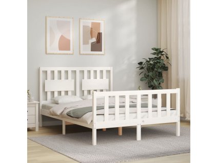 Rám postele s čelem bílý Small Double masivní dřevo 3192397