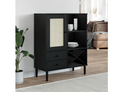 Skříňka SENJA ratanový vzhled černá 90 x 40 x 112 cm borovice 358054