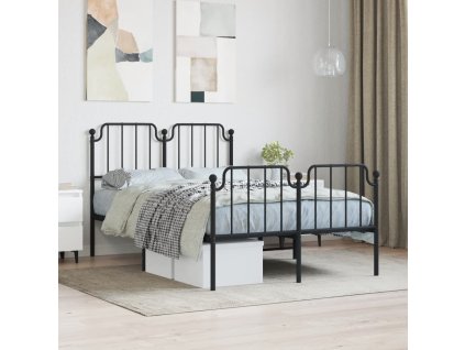 Kovový rám postele s hlavovým a nožním čelem černý 120 x 200 cm 373903