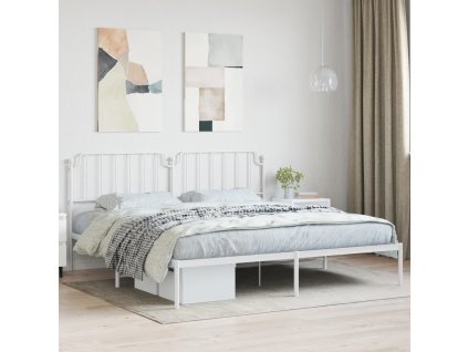 Kovový rám postele s čelem bílý 200 x 200 cm 373943