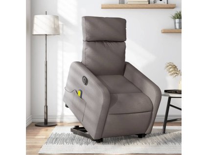 Elektrické zvedací masážní polohovací křeslo taupe textil 3206733